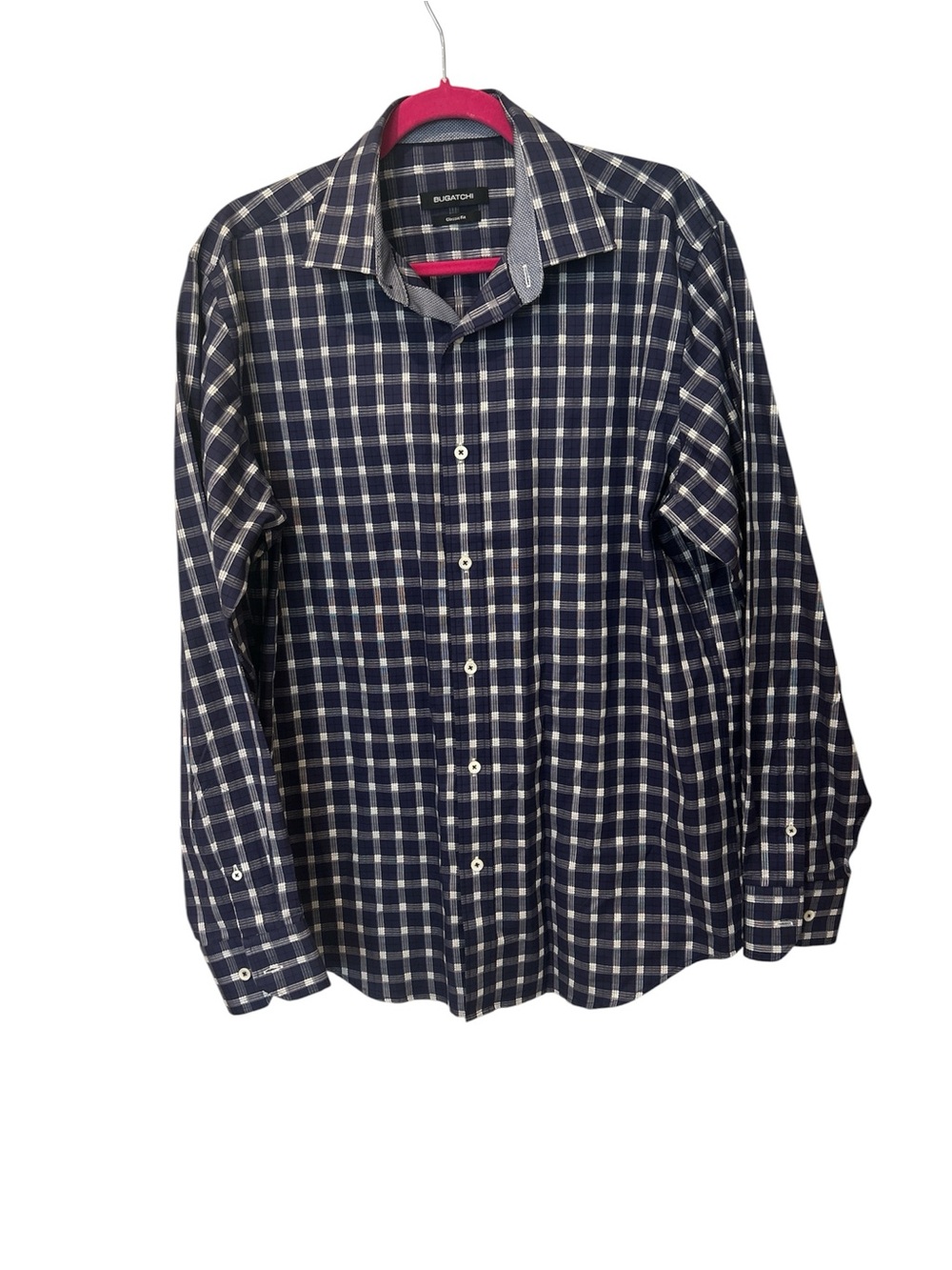 Bugatchi Navy and White Plaid Button-Down Shirt